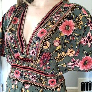 Angie green and pink floral jumpsuit size SMALL